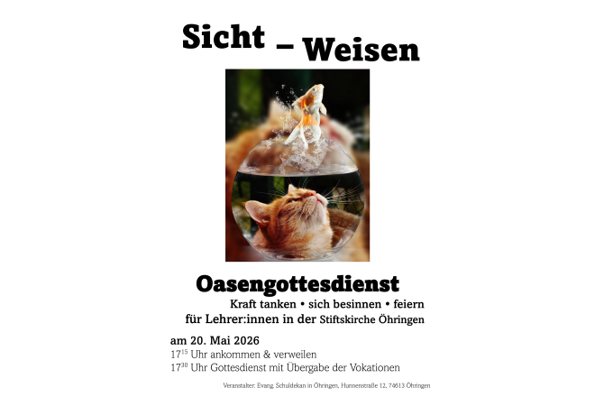 Herzliche Einladung<br>zum Oasengottesdienst<br>am 20. Mai 2026<br>f&uuml;r alle Lehrer:innen